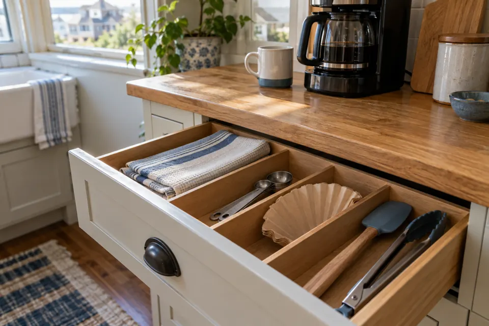 A small drawer works better when its contents follow the order of breakfast, not the order of a shopping list.